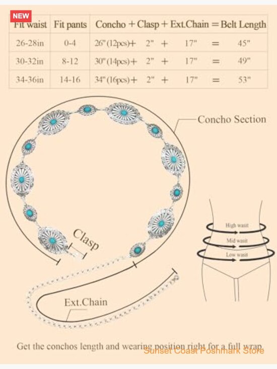 Western Metal Concho Belt with Turquoise Stones for Women Cowgirl Chain Belt main image 5